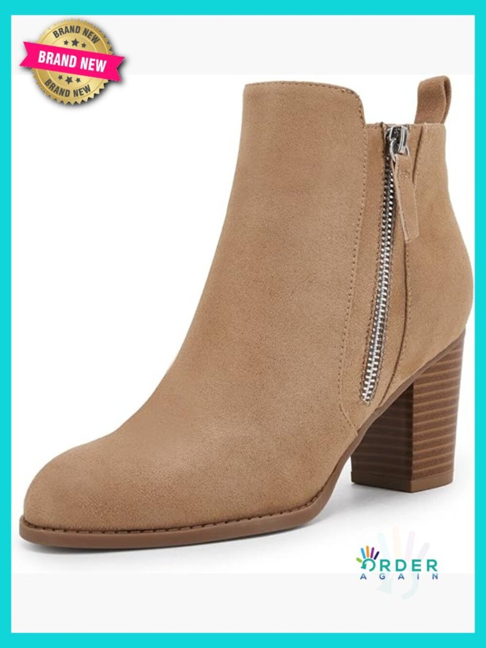 Chunky Block Heel Ankle Boots Pointed Toe Side Zip Faux Suede Booties
